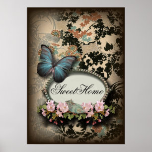 Paris viktorianischer Blumenschmetterling Poster