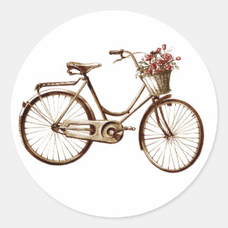 Paris Vintag Bike Bicycle Basket Blume Rose Runder Aufkleber