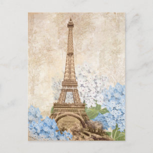Paris Vintag Blue Hydrangea Postcard Postkarte