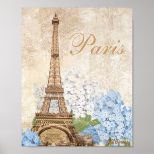 Paris Vintag Blue Hydrangea Print oder Poster