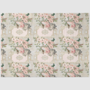 Paris Vintag Pink Gold Floral Ephemere Decoupage Seidenpapier
