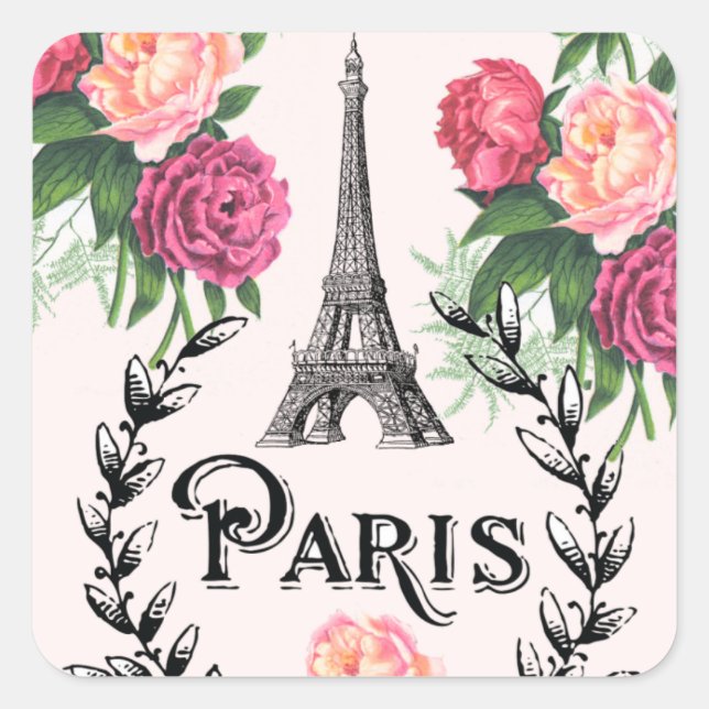 Paris Vintag Pink Roses Stickers (Vorderseite)