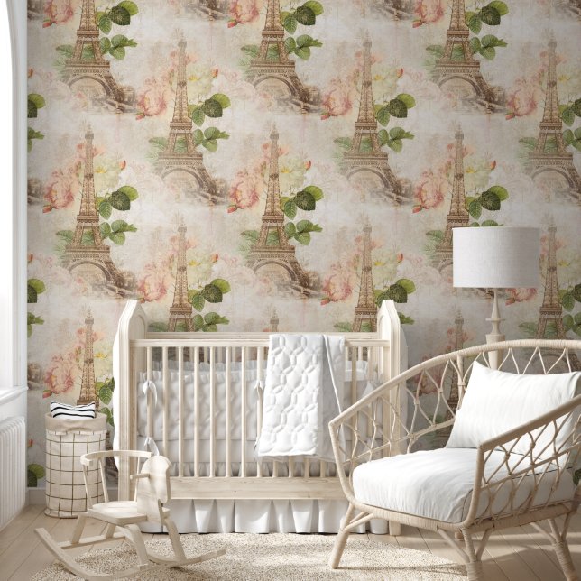 Paris Vintag Pink Roses Wallpaper Tapete (Kinder)