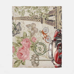 Paris Vintag: Postkartenstil Fleecedecke