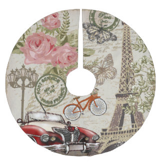 Paris Vintag: Postkartenstil Polyester Weihnachtsbaumdecke