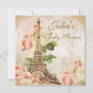 Paris Vintag Rosa Roses Kinderdusche Einladung