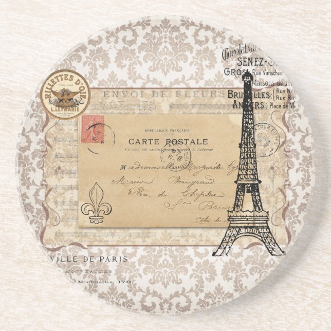 Paris Vintag Shabby Chic Eiffel Tower Getränkeuntersetzer (Vorne)