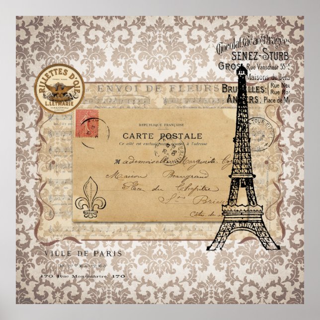 Paris Vintag Shabby Chic Eiffel Tower Poster (Vorne)