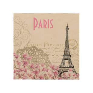 PARIS   Vintage Eiffelturmkarte Holzdruck