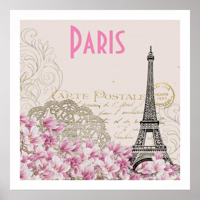 PARIS | Vintage Eiffelturmkarte Poster (Vorne)
