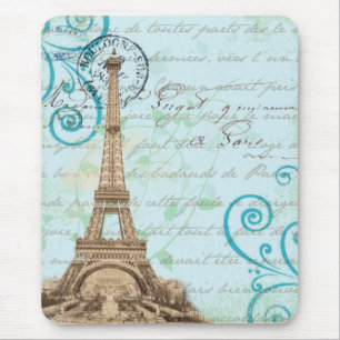 Paris Vintage Französische Schrift Aqua-Mauspad Mousepad