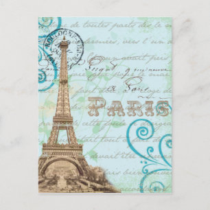 Paris Vintage Französische Schrift Aqua Postkarte