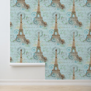 Paris Vintage Französische Schrift Aqua Tapete