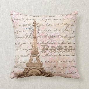 Paris Vintage Französische Schrift Rosa Kissen