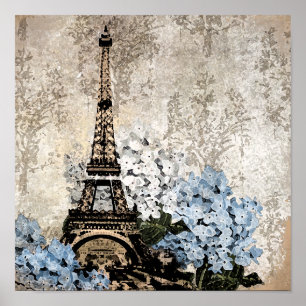 Paris Vintage Hydrangeas dunkles Plakat oder Druck