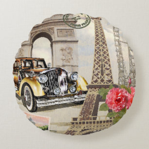 Paris Vintage-Plakat. vintage, plakat, paris, alt, Rundes Kissen