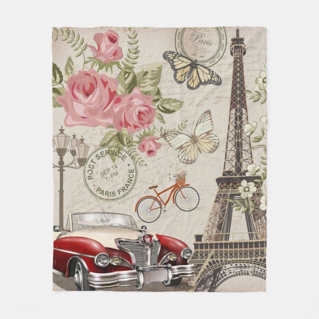 Paris Vintage Postkarte. Fleecedecke (Vorderseite)