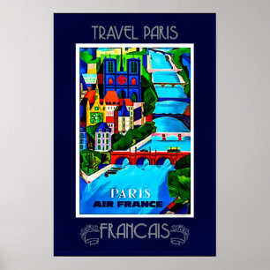 Paris, Vintage-Reiseposter, farbenfroh Poster