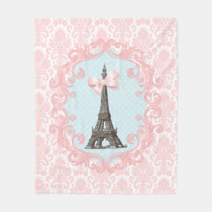 Paris Vintage Rosa Damast Eiffelturm Mädchenhaft S Fleecedecke