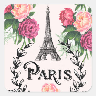 Paris Vintage Rosa Rosen Aufkleber