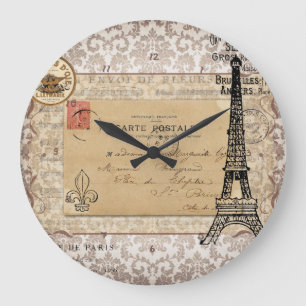 Paris Vintage Shabby Chic Eiffel Tower Große Wanduhr
