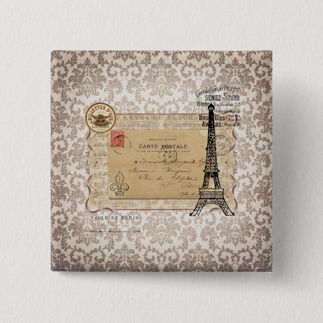 Paris Vintage Shabby Chic Eiffelturm Button (Vorderseite)