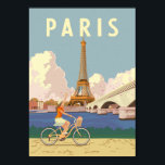 Paris - Vintage Travel Poster<br><div class="desc">Der Sommer in Paris ist ein unvergessliches Erlebnis. Die Frau fährt ein Vintages Retrorad mit Eiffelturm im Hintergrund.</div>