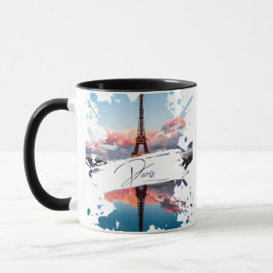 Paris-Wasserfarbe-Splash-Art-T-Shirt Eiffelturm Tasse