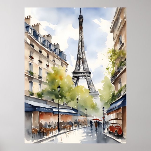 Paris Wasserfarbenart Poster (Vorne)