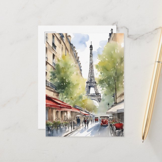 Paris Wasserfarbenart Postkarte (Vorderseite/Rückseite Beispiel)