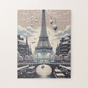 Paris Weihnachtsposter – Eiffel Tower Schnee Winte Puzzle