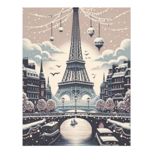 Paris-Weihnachtsposter – Eiffelturm Schneeiger Win Fotodruck