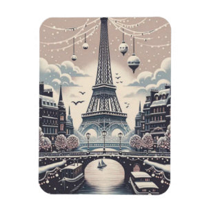 Paris-Weihnachtsposter – Schneebedeckte Winterland Magnet