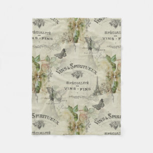 Paris-Wein und Rosen-Flanelldecke im Vintage-Stil Fleecedecke