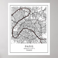 Paris White Map - Karte Mauer Art Deco