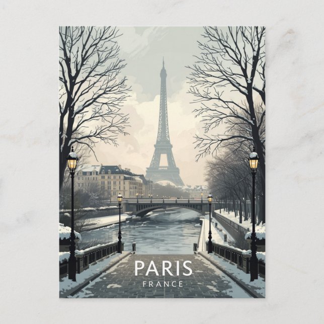Paris Winter Schnee Eiffelturm Postkarte (Vorderseite)