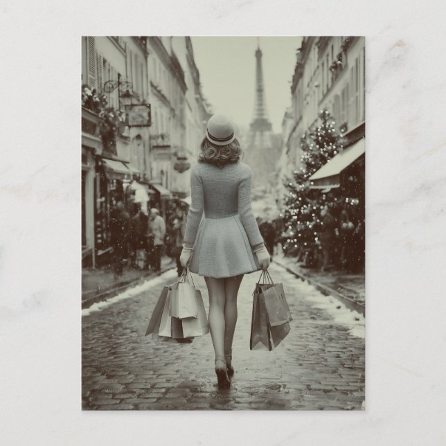Paris Winter Shopping Stroll Feiertagspostkarte (Vorderseite)