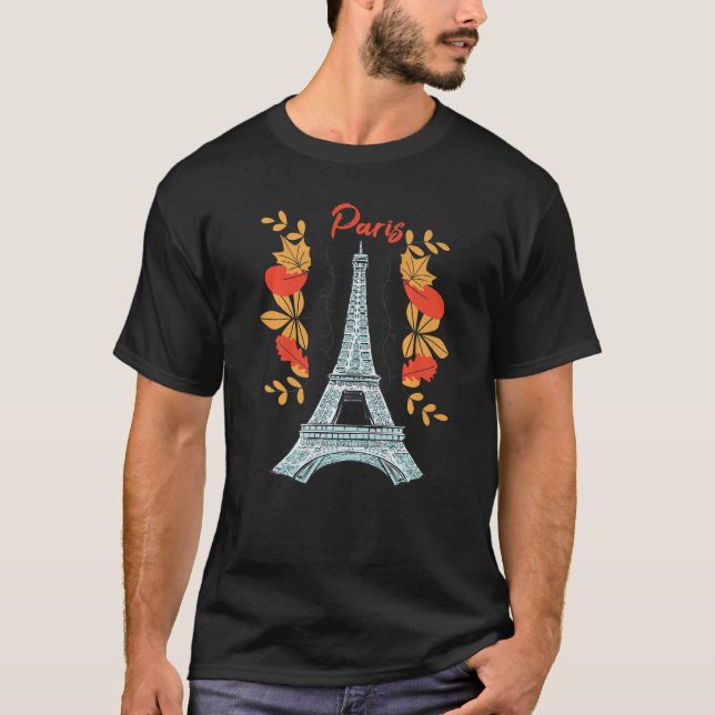 Paris With Autumn Leaves Eiffel Tower in Fall Fren T-Shirt (Vorderseite)