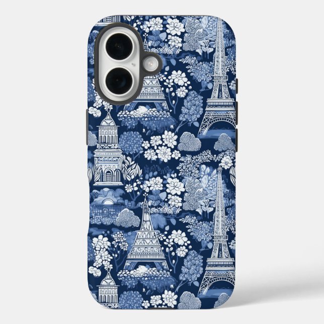 Pariser Blaue Toile gemusterter Stoff Case-Mate iPhone Hülle (Rückseite)