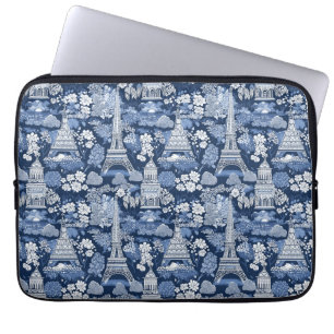 Pariser Blaue Toile gemusterter Stoff Laptopschutzhülle