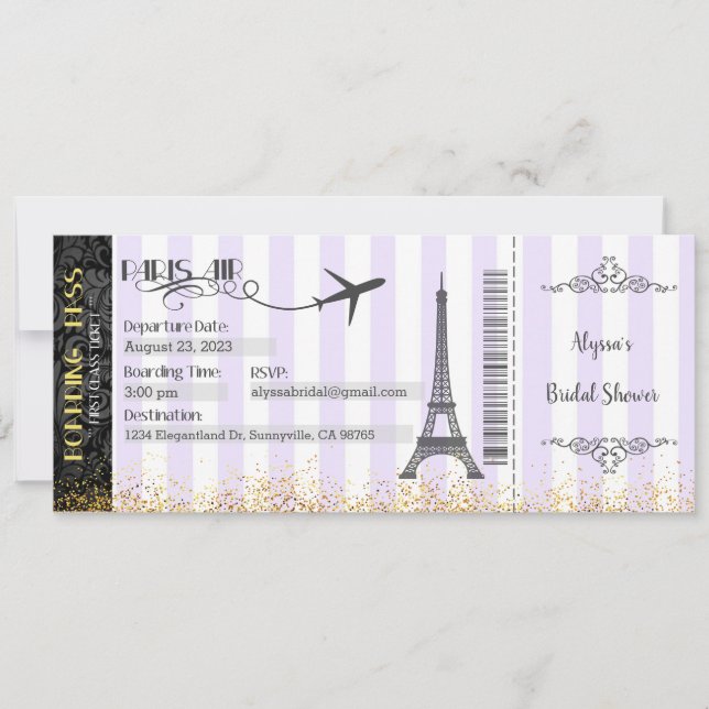 Pariser Boarding Pass Einladung, Paris Einladung (Vorderseite)
