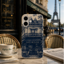 Pariser Café Blau Weiß iPhone 16 Hülle