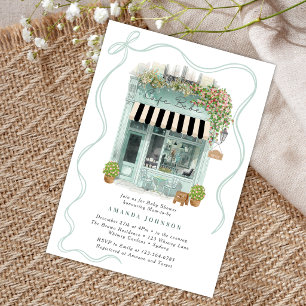 Pariser Café Bonjour Bebe Blaues Thema Baby Shower Einladung