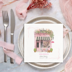 Pariser Café Bonjour Bebe Rosa Schleife Babyparty Serviette