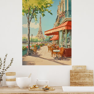 Pariser Café mit Eiffelblick Poster