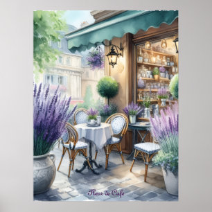 Pariser Café mit Lavendelblüten Poster