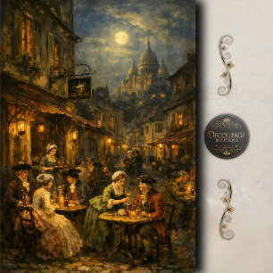 Pariser Café Nacht Szene Vintage Decoupage Seidenpapier