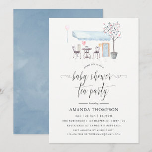 Pariser Café Watercolor Babydusche Party Einladung