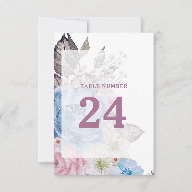 Pariser Charm Blue Floral Hochzeiten Tischnummern (Vorderseite)