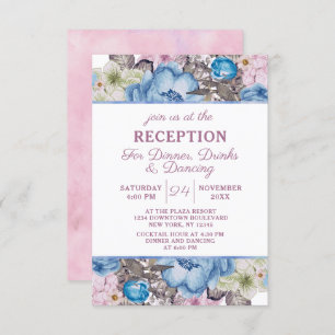 Pariser Charm Blue & Pink Chic Hochzeitsempfang Einladung